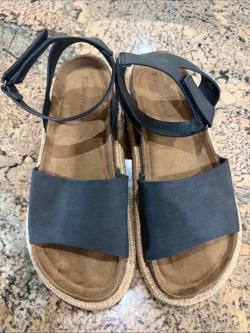 Pierre Dumas Black Wide-Strap Ankle Wrap Sandals